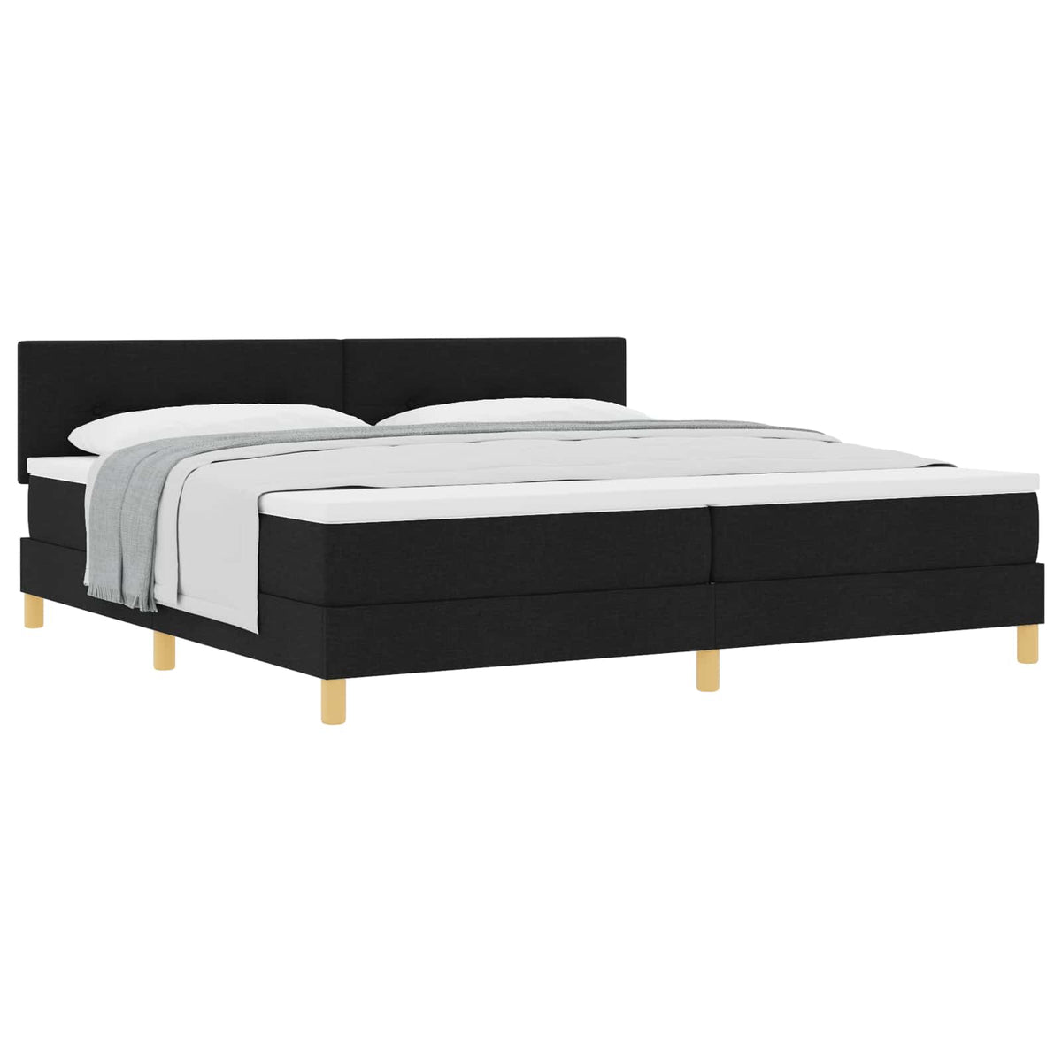 Lit à ressorts avec coussin Noir 200 x 200 cm tissu