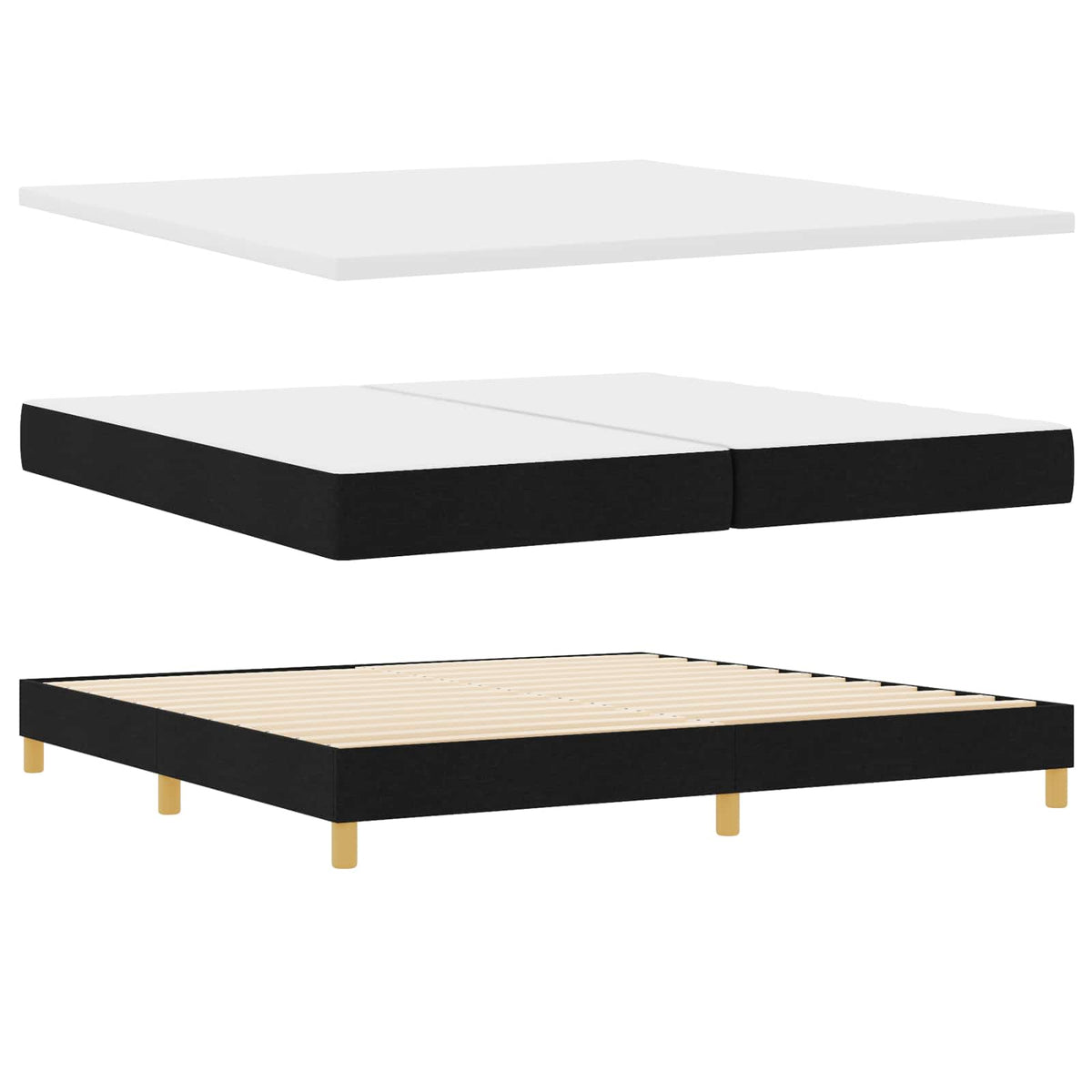 Lit à ressorts avec coussin Noir 200 x 200 cm tissu