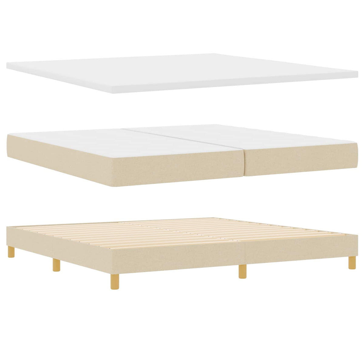 Lit à ressorts avec coussin Crème 200 x 200 cm tissu