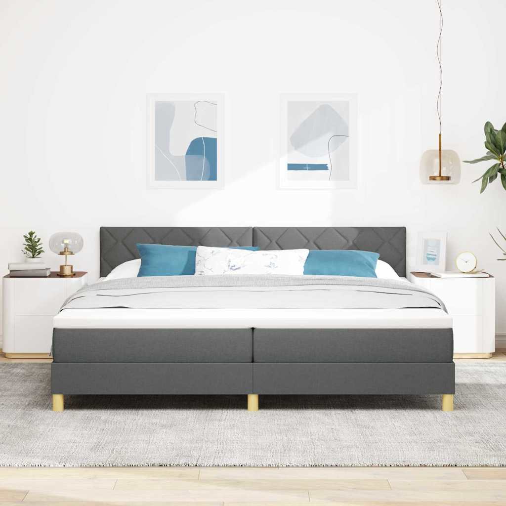 Lit à ressorts avec coussin Gris foncé 200 x 200 cm tissu
