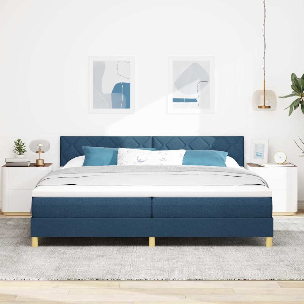 Lit à ressorts avec coussin Bleu 200 x 200 cm tissu