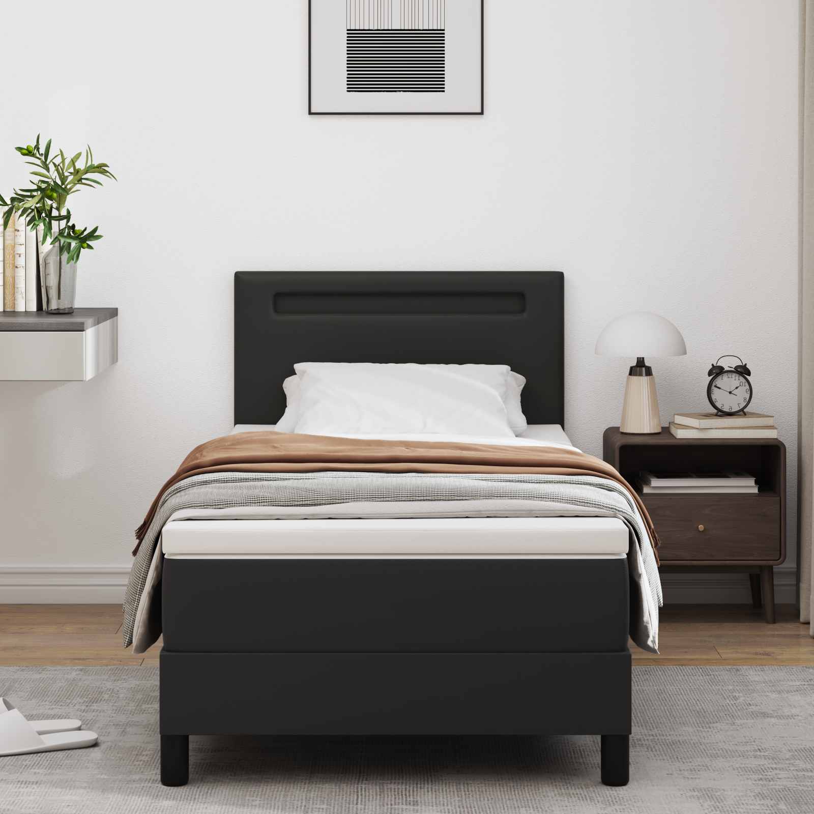 Lit à ressorts avec bandes LED Noir 90 x 190 cm Simili cuir