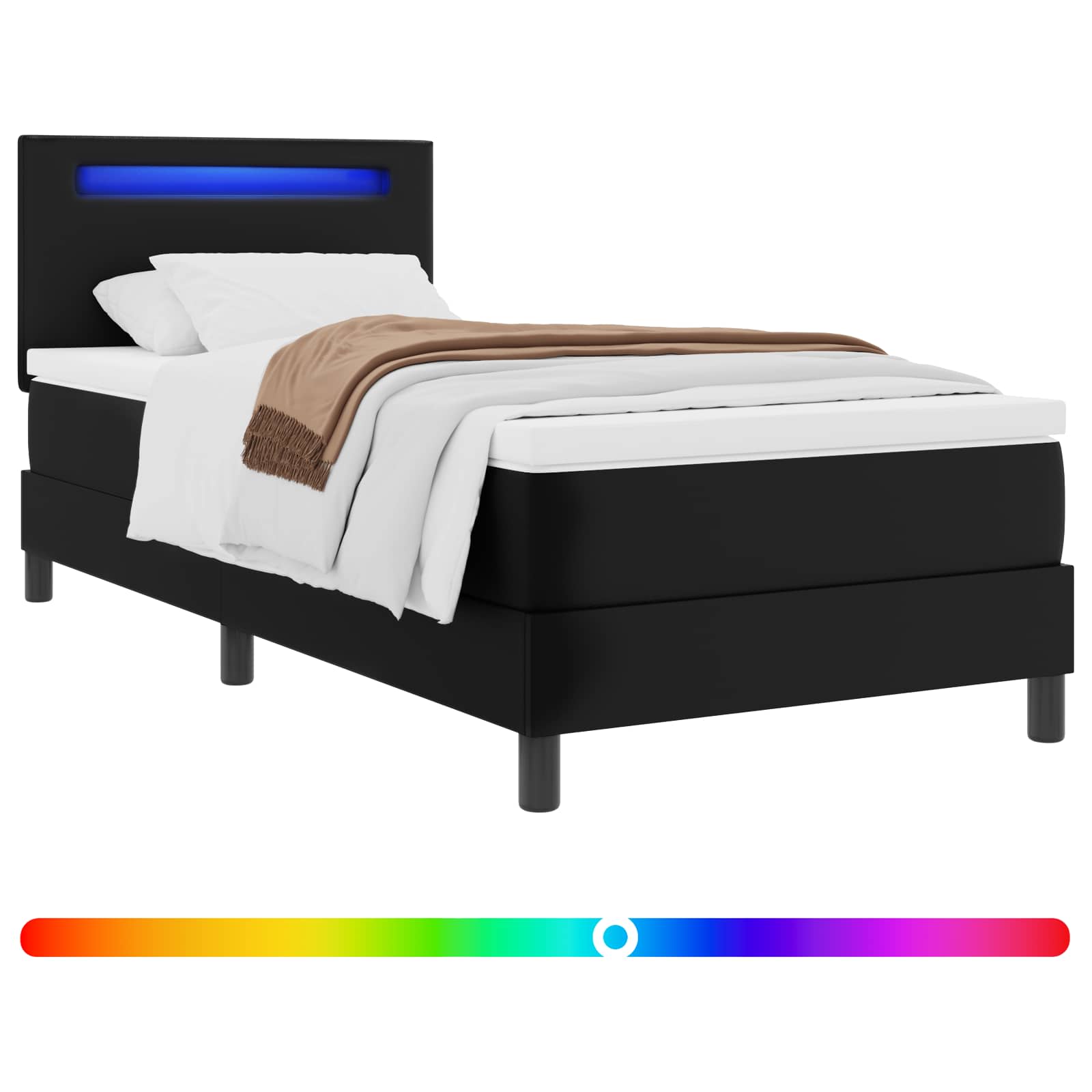 Lit à ressorts avec bandes LED Noir 90 x 190 cm Simili cuir