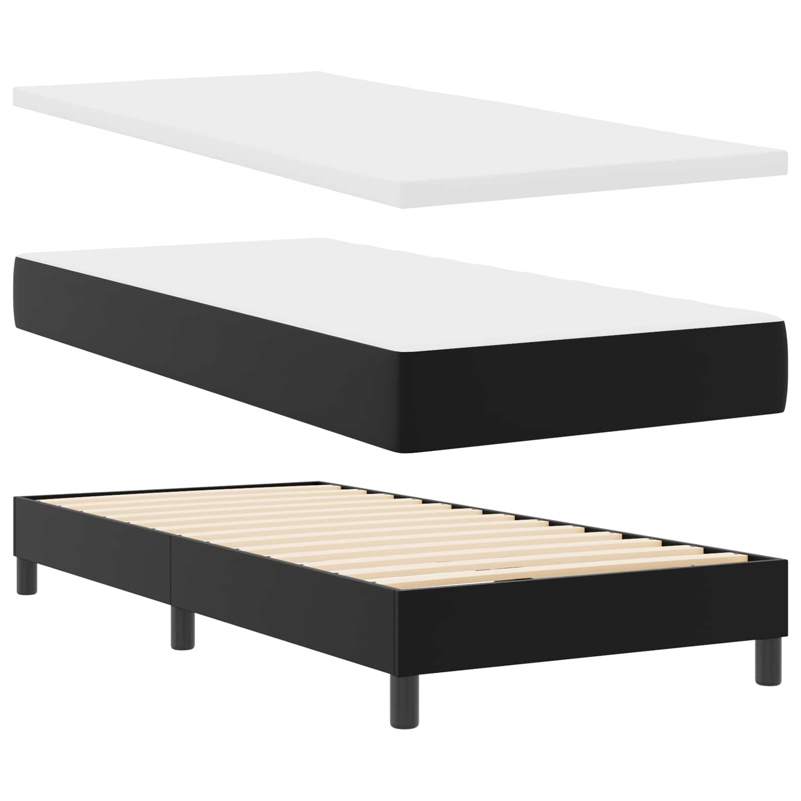 Lit à ressorts avec bandes LED Noir 90 x 190 cm Simili cuir