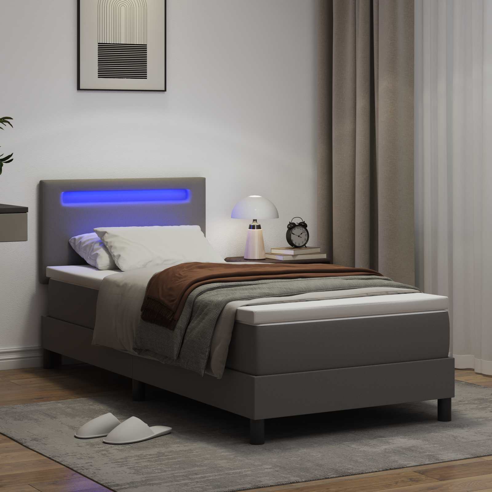 Lit à ressorts avec matelas Gris 90 x 190 cm Simili cuir - XIOS