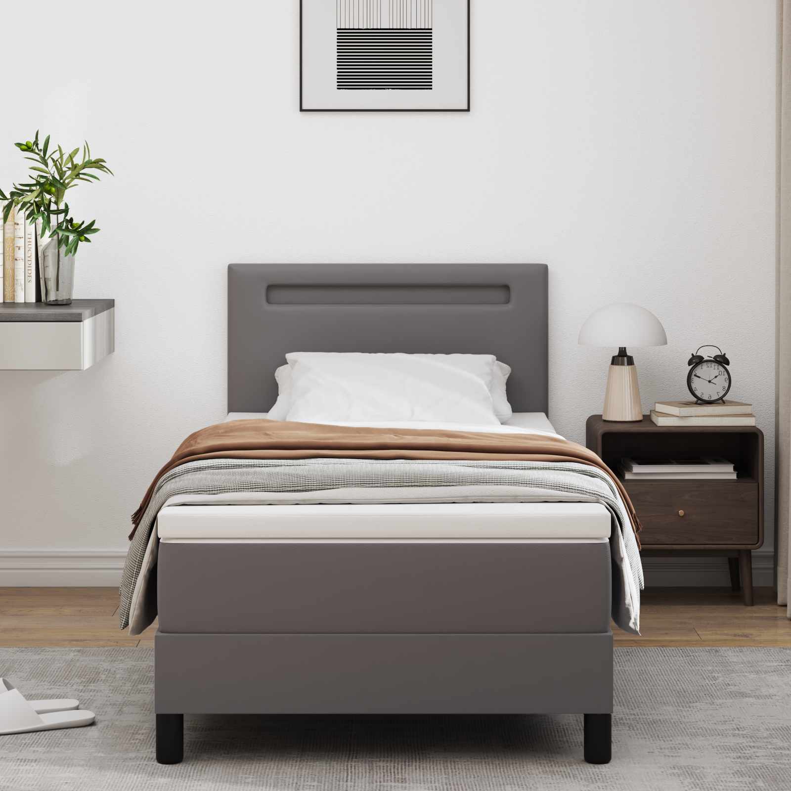 Lit à ressorts avec matelas Gris 90 x 190 cm Simili cuir - XIOS