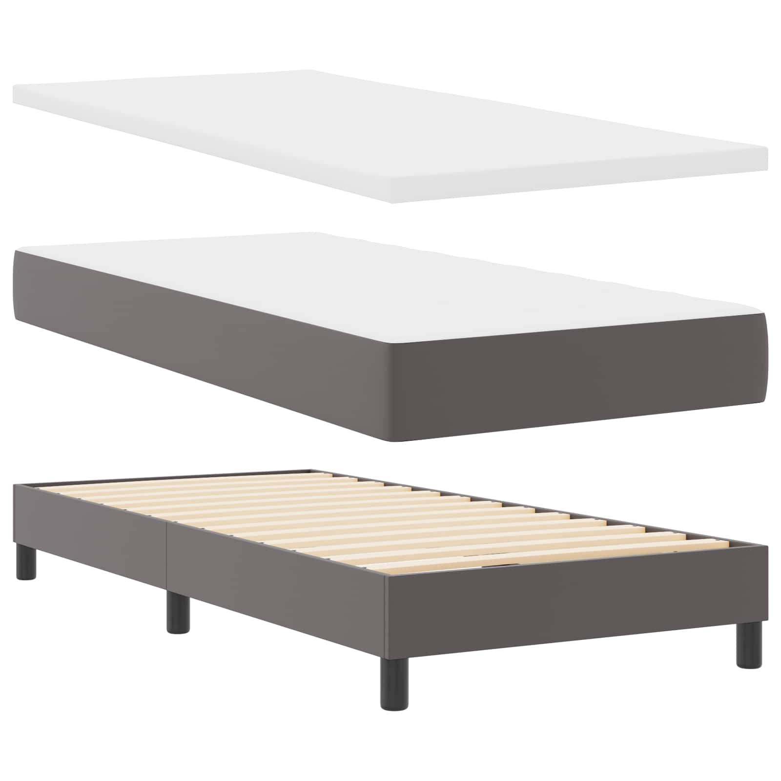 Lit à ressorts avec matelas Gris 90 x 190 cm Simili cuir - XIOS