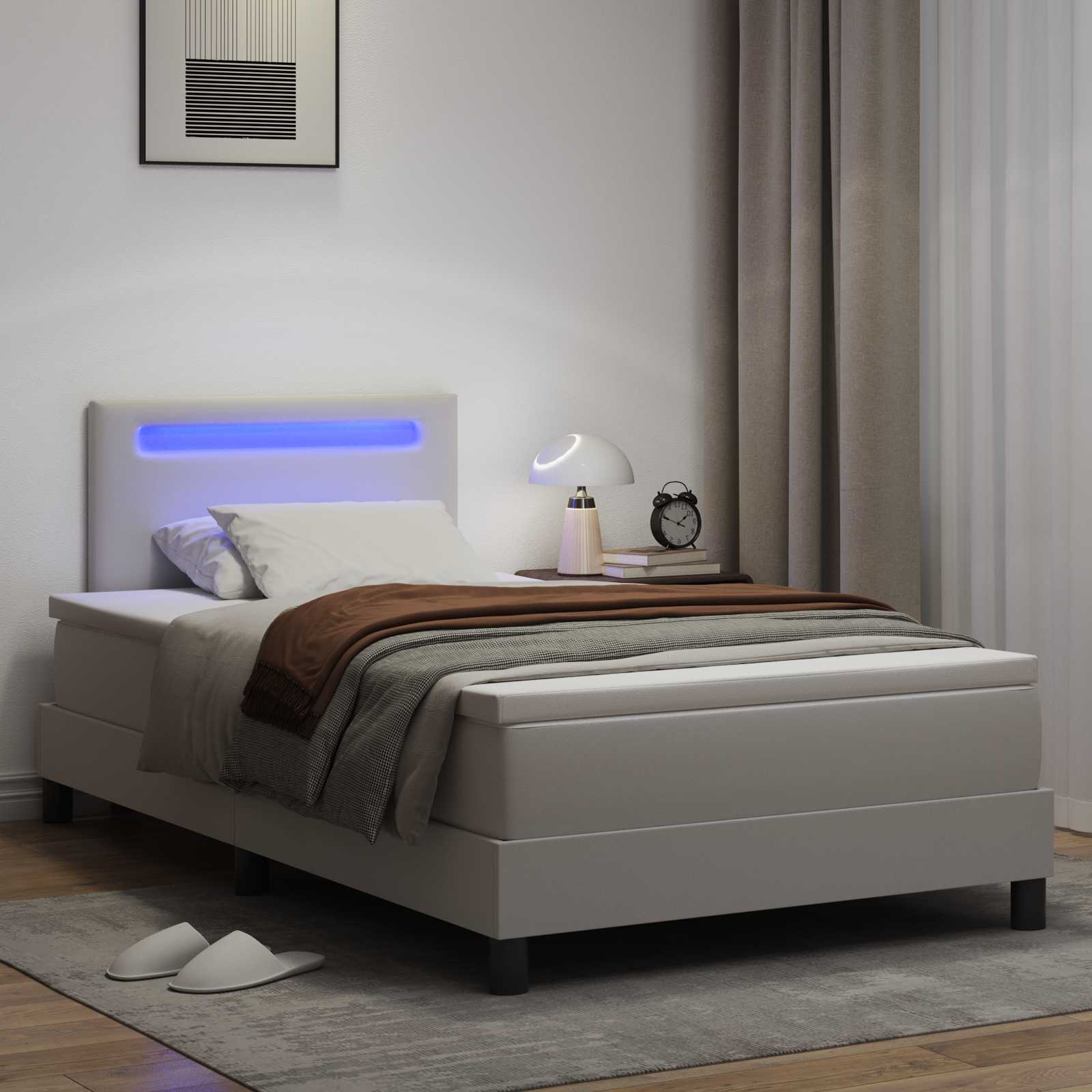 Lit à ressorts avec bandes LED Blanc 120 x 190 cm Simili cuir - XIOS
