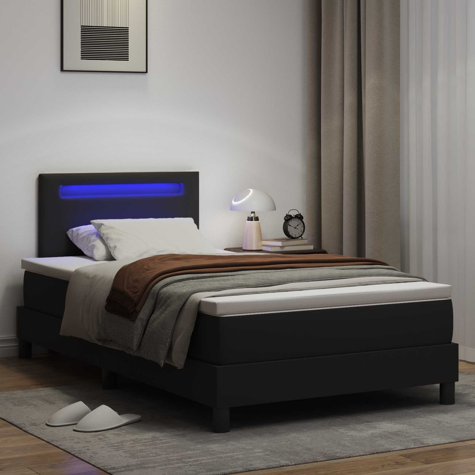 Lit à ressorts avec matelas Noir 120 x 200 cm Simili cuir - XIOS