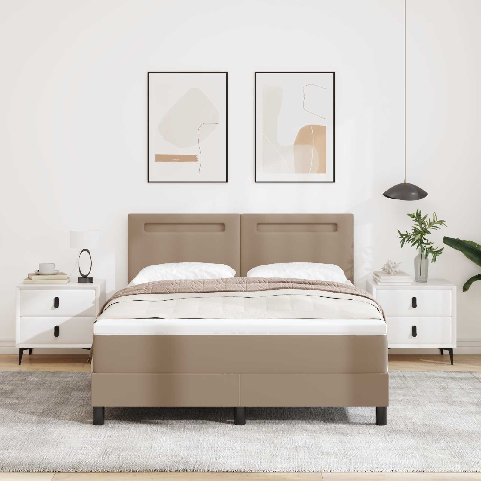 Lit à ressorts avec matelas Cappuccino 140 x 190 cm Simili cuir