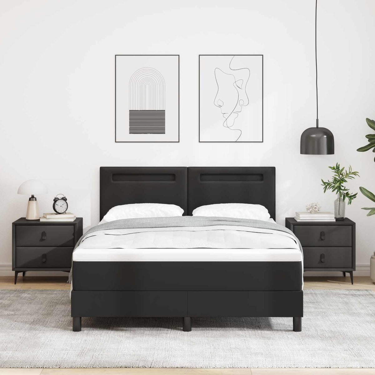 Lit à ressorts avec bandes LED Noir 140 x 200 cm Simili cuir