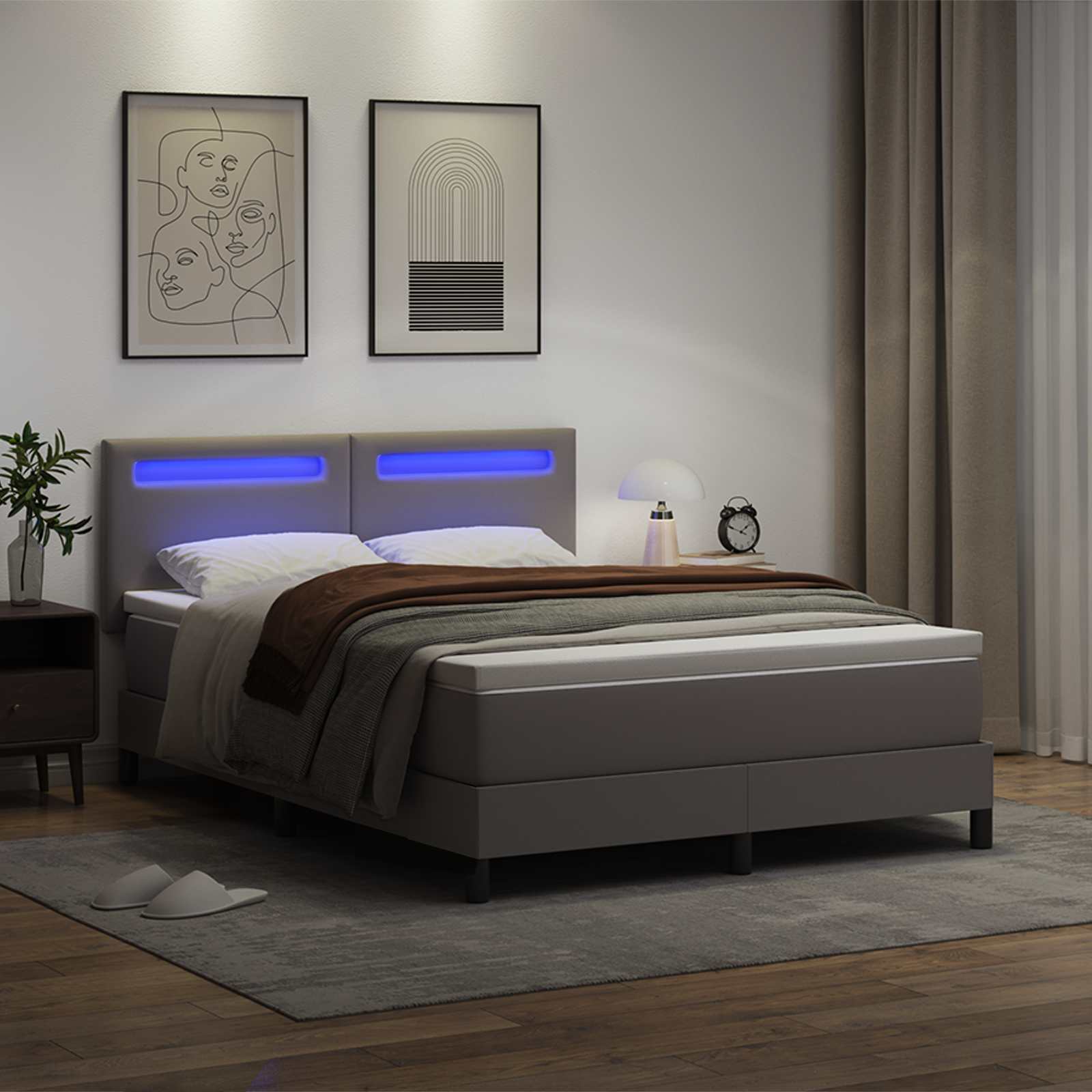 Lit à ressorts avec matelas Gris 140 x 200 cm Simili cuir