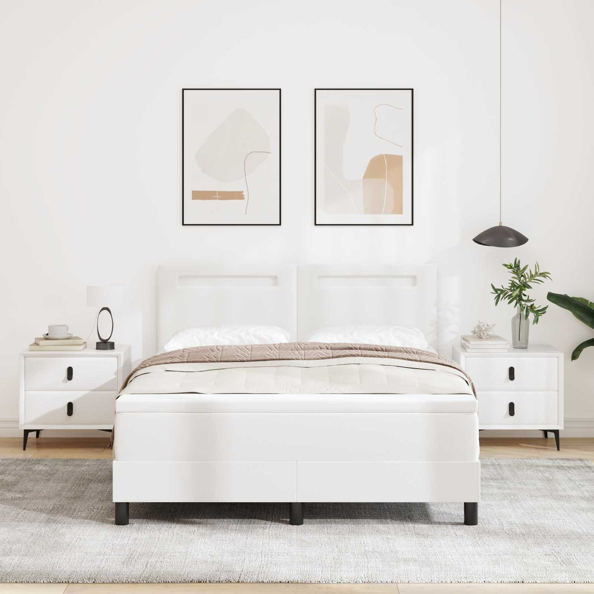 Lit à ressorts avec bandes LED Blanc 160 x 200 cm Simili cuir