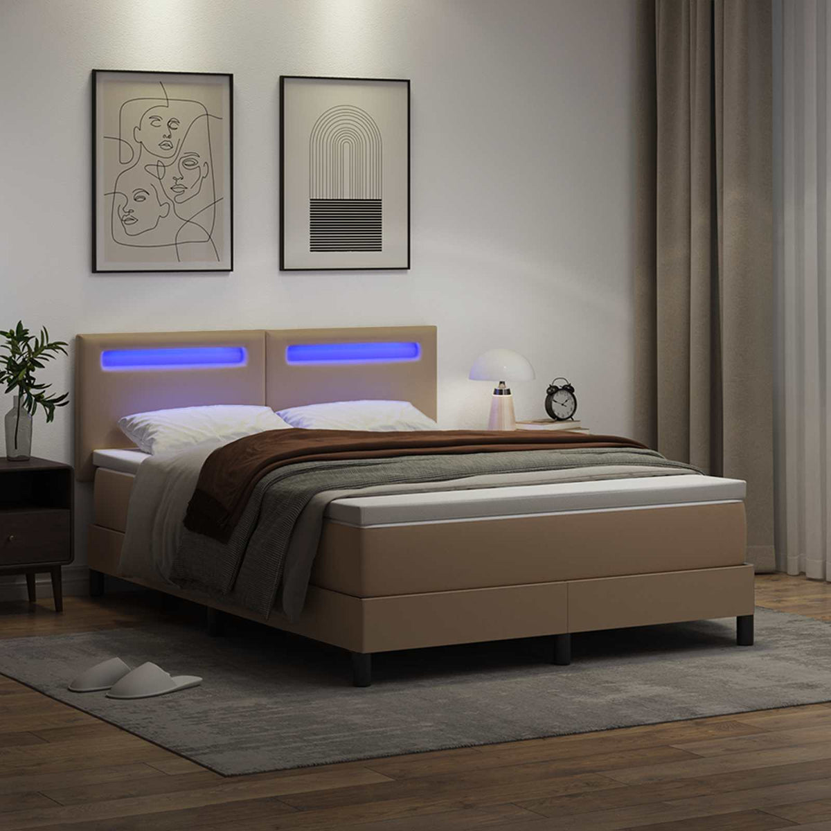 Lit à ressorts avec matelas Cappuccino 160 x 200 cm Simili cuir