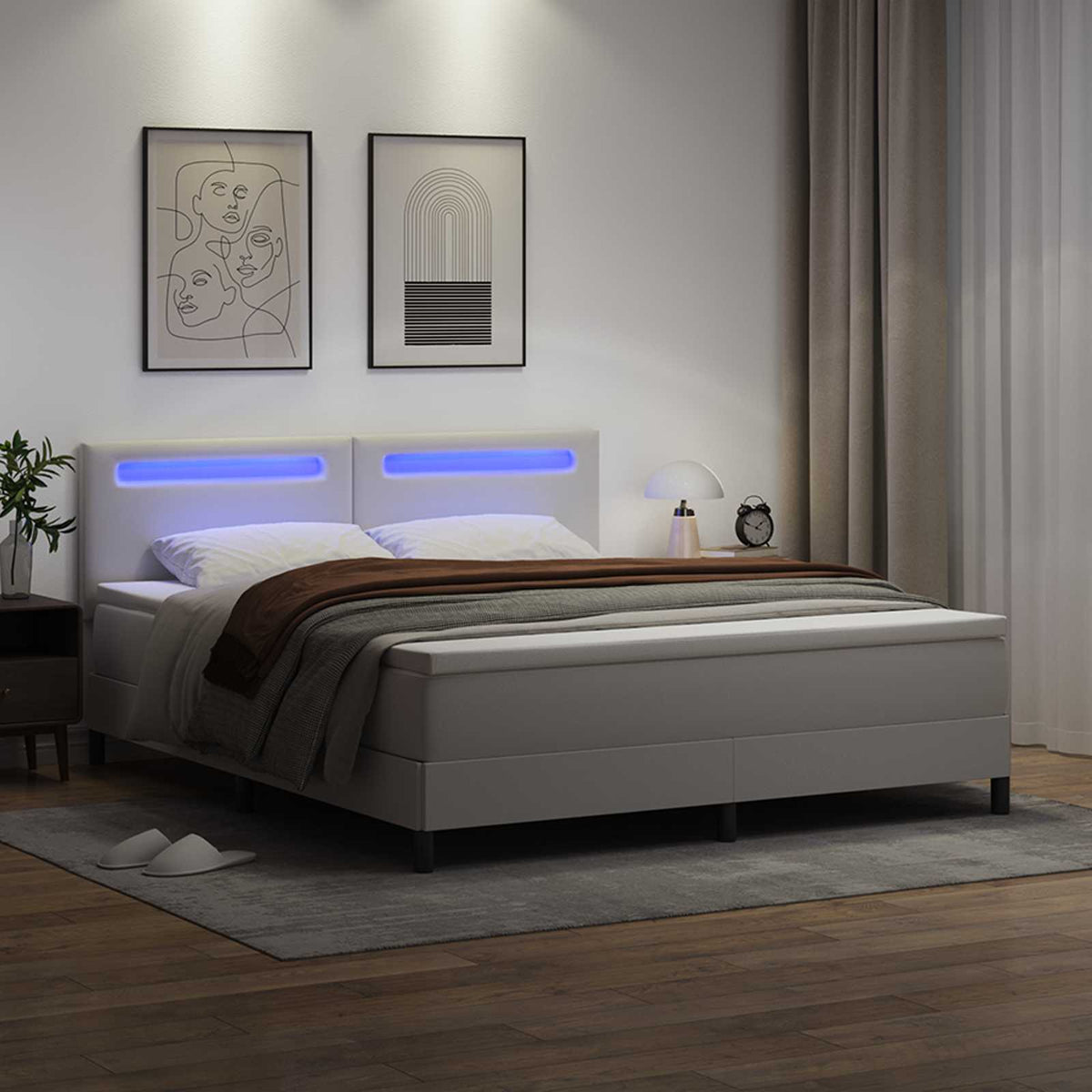 Lit à ressorts avec matelas Blanc 180 x 200 cm Simili cuir