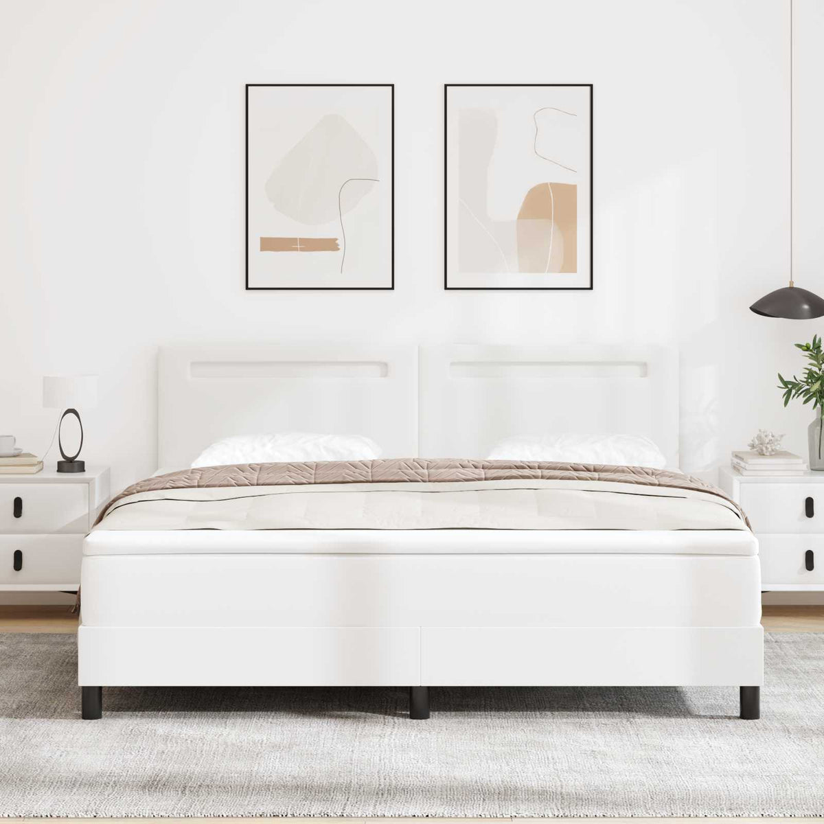 Lit à ressorts avec matelas Blanc 180 x 200 cm Simili cuir