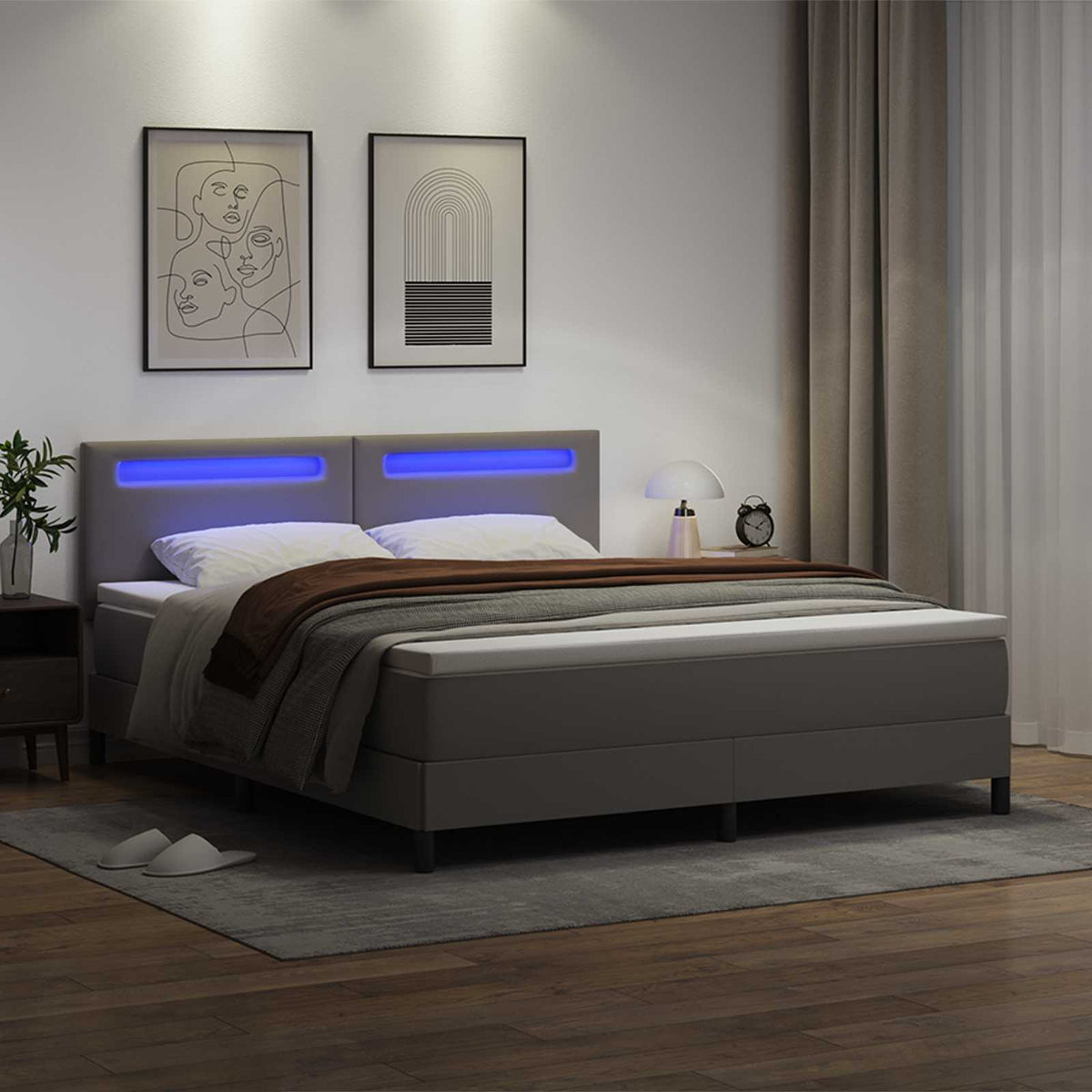 Lit à ressorts avec matelas Gris 180 x 200 cm Simili cuir