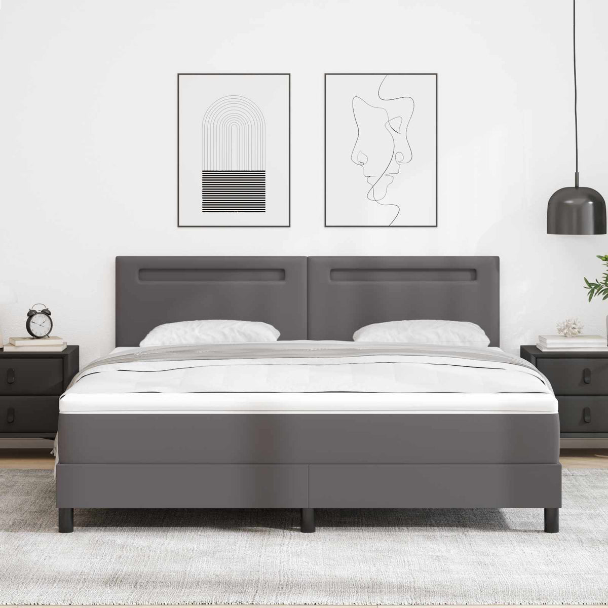 Lit à ressorts avec matelas Gris 180 x 200 cm Simili cuir
