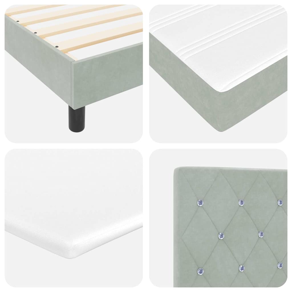 Lit à ressorts avec matelas Gris clair 80 x 200 cm Velours - XIOS