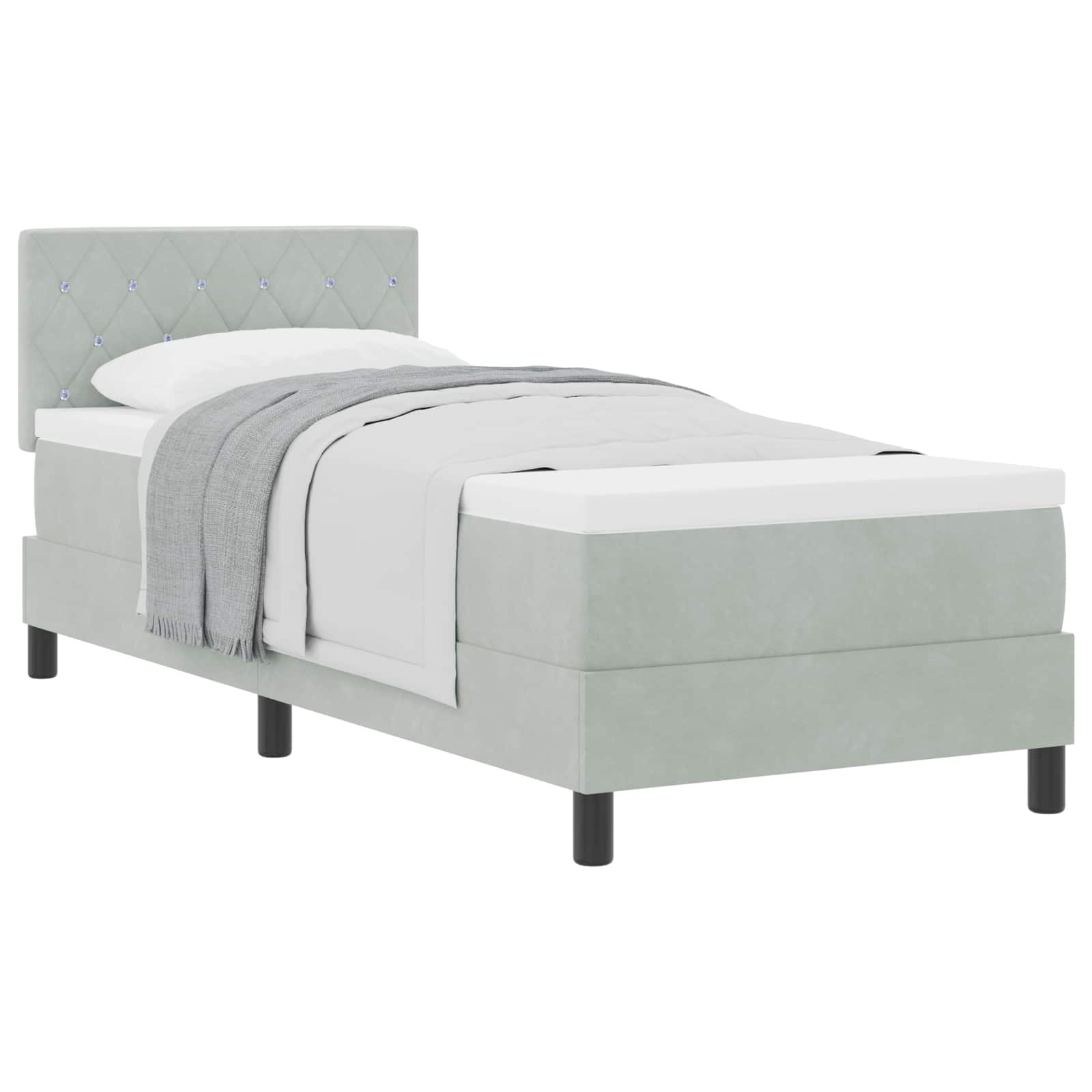 Lit à ressorts avec matelas Gris clair 80 x 200 cm Velours - XIOS
