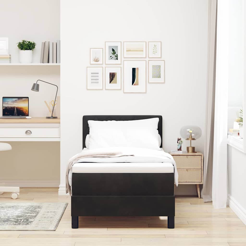 Lit à ressorts avec matelas Noir 80 x 200 cm Velours - XIOS