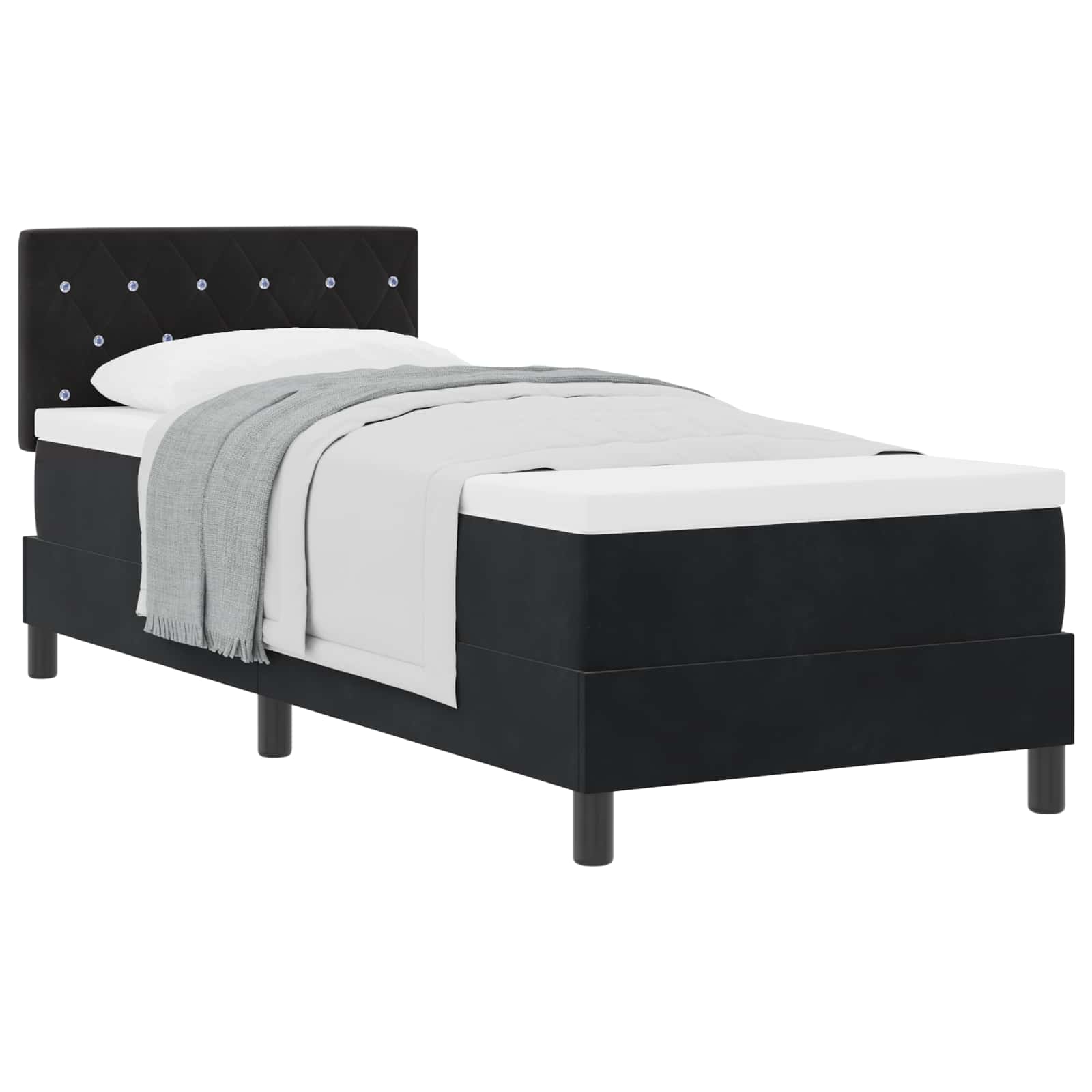 Lit à ressorts avec matelas Noir 80 x 200 cm Velours - XIOS