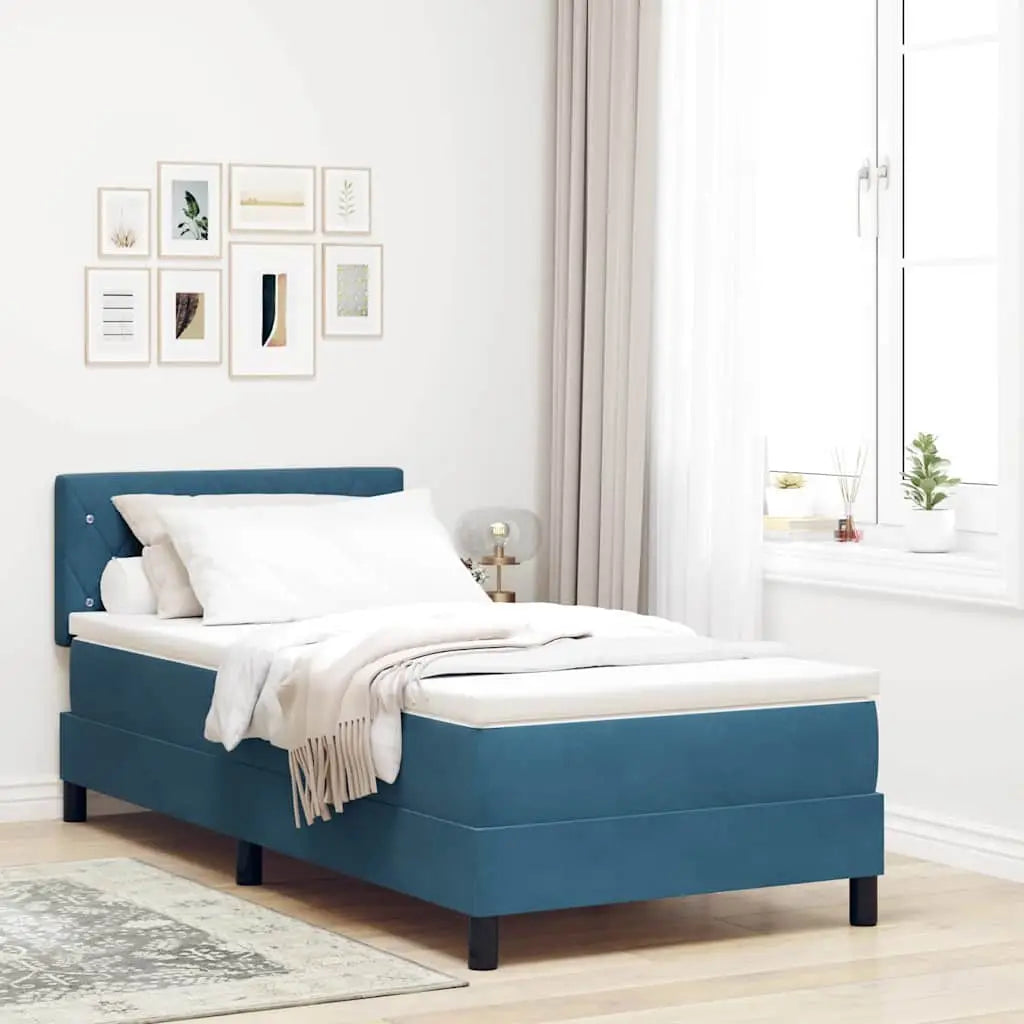 Lit à ressorts avec matelas Bleu foncé 90 x 190 cm Velours - XIOS