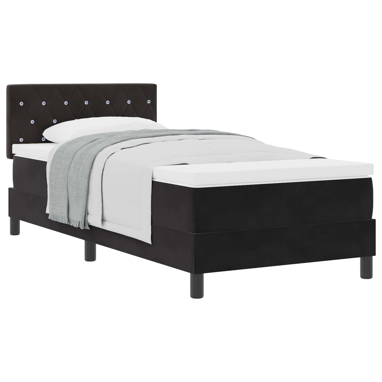 Lit à ressorts avec matelas Noir 90 x 200 cm Velours