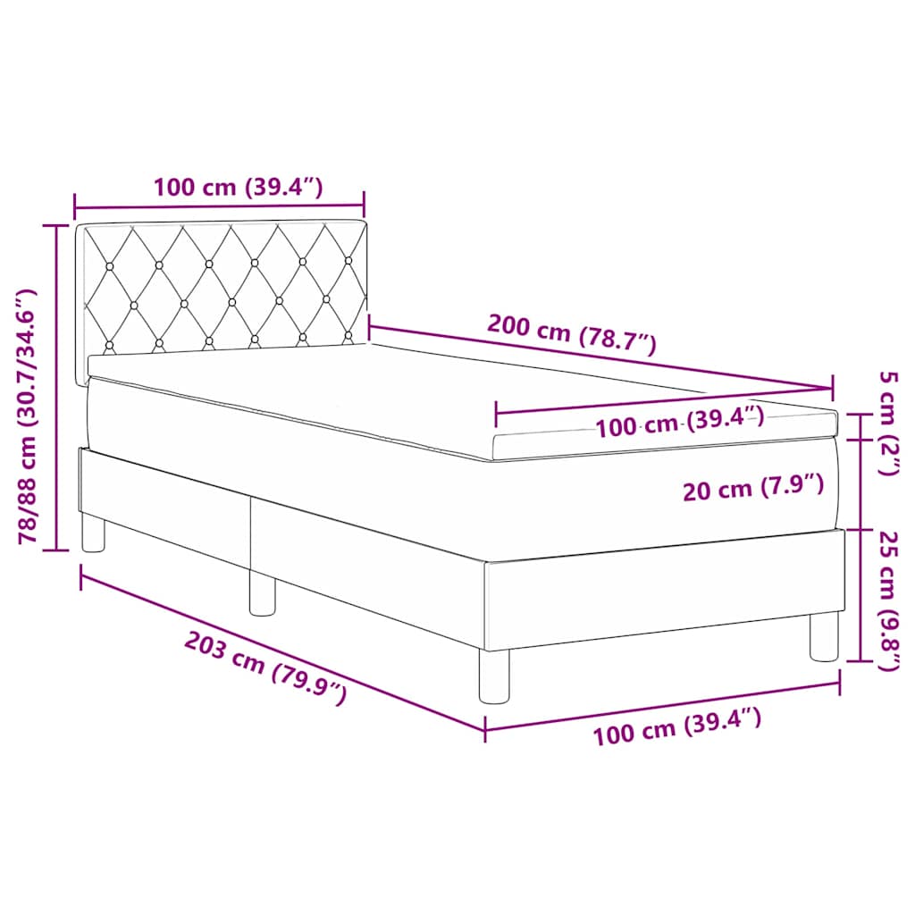 Lit à ressorts avec matelas Gris clair 100 x 200 cm Velours