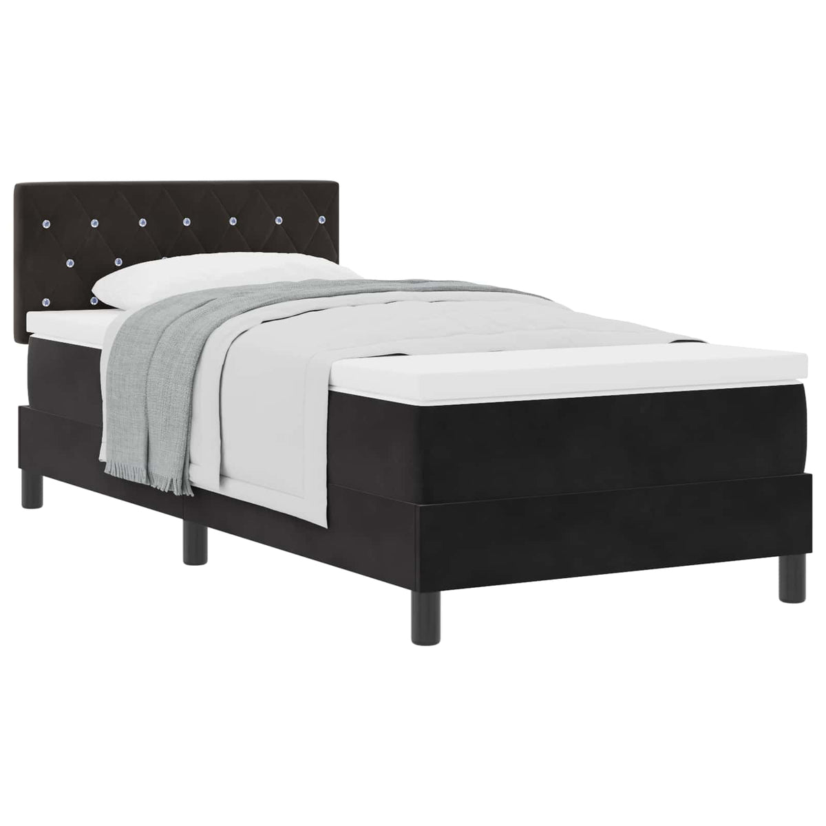 Lit à ressorts avec matelas Noir 100 x 200 cm Velours