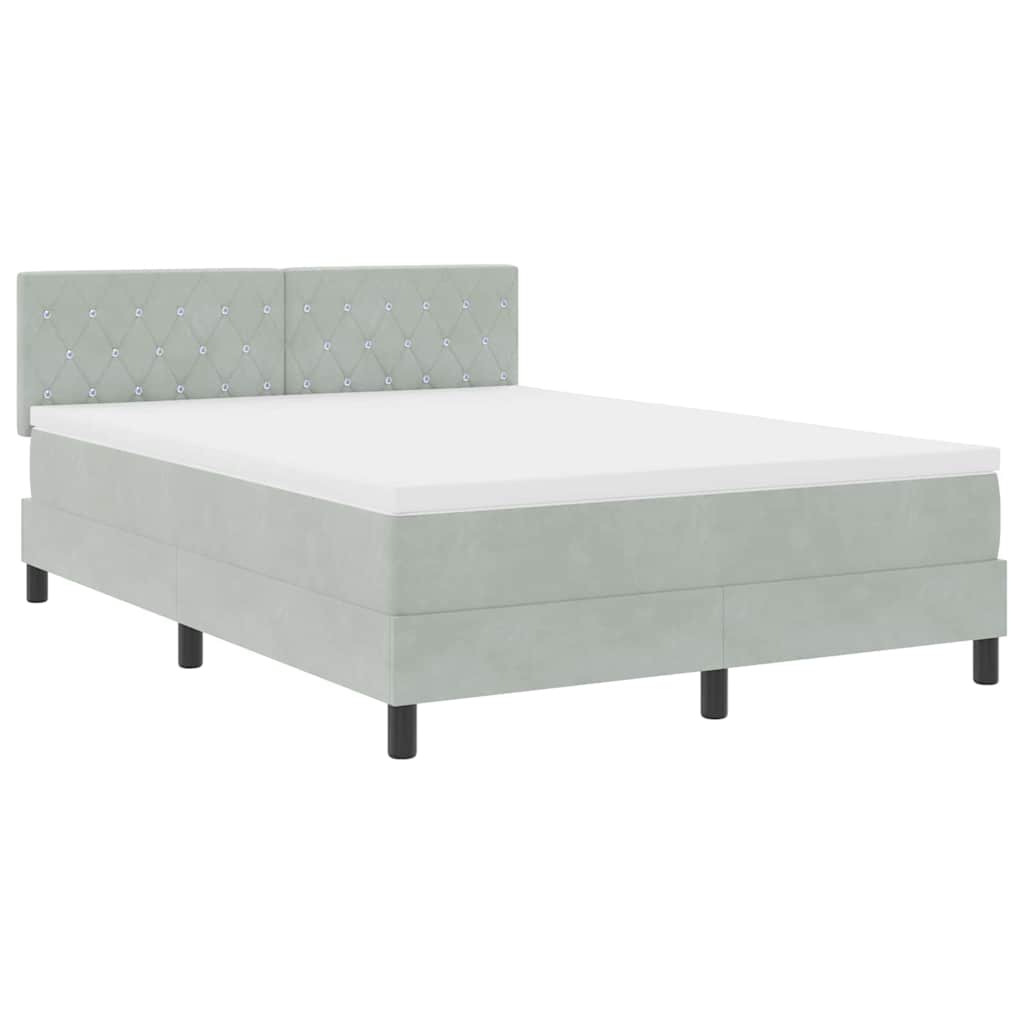 Lit à ressorts avec matelas Gris clair 140 x 190 cm Velours