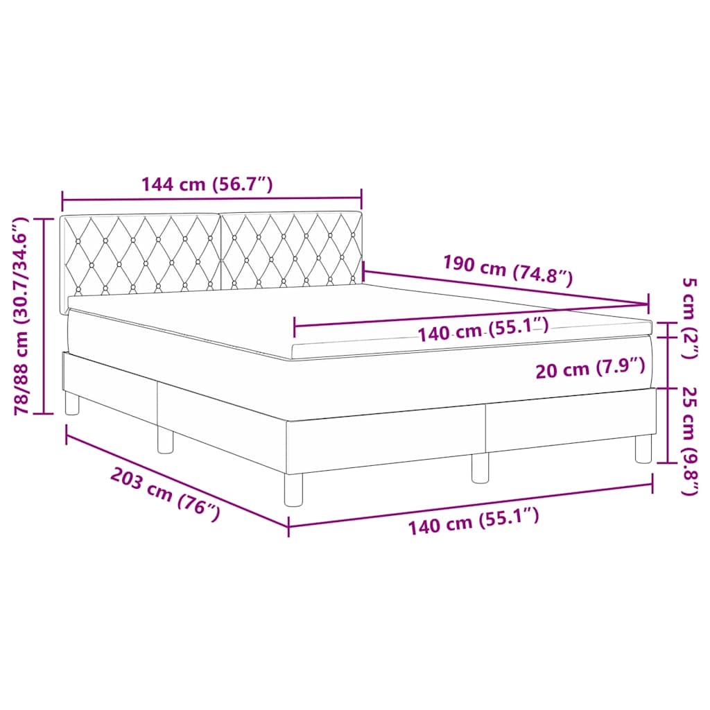 Lit à ressorts avec matelas Gris clair 140 x 190 cm Velours