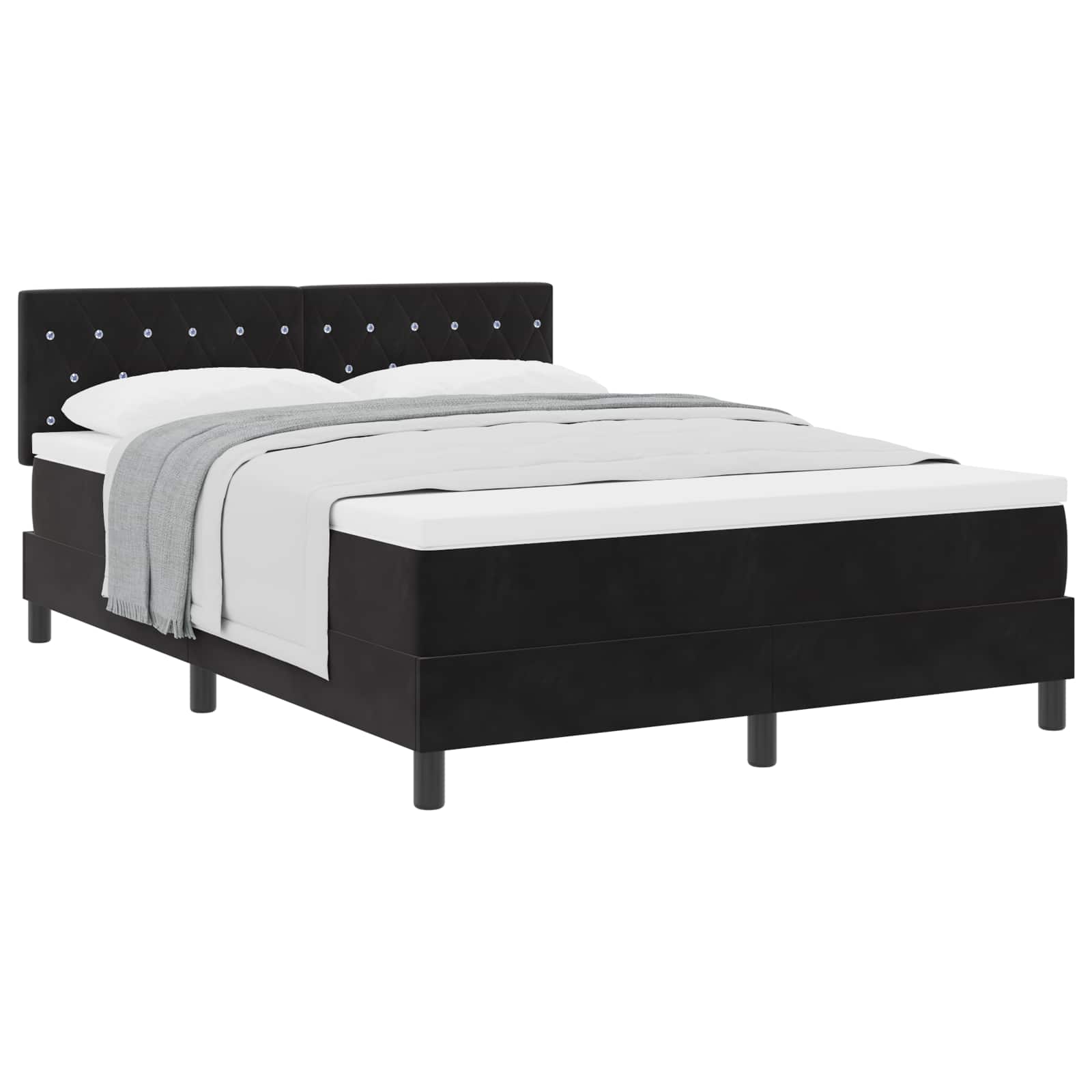 Lit à ressorts avec matelas Noir 140 x 190 cm Velours