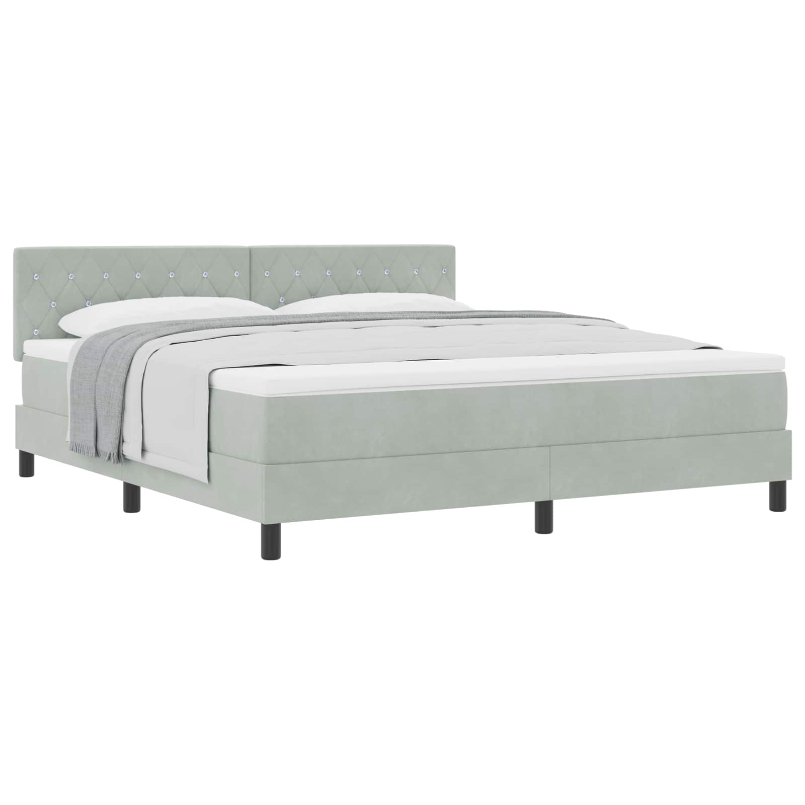 Lit à ressorts avec matelas Gris clair 180 x 200 cm Velours