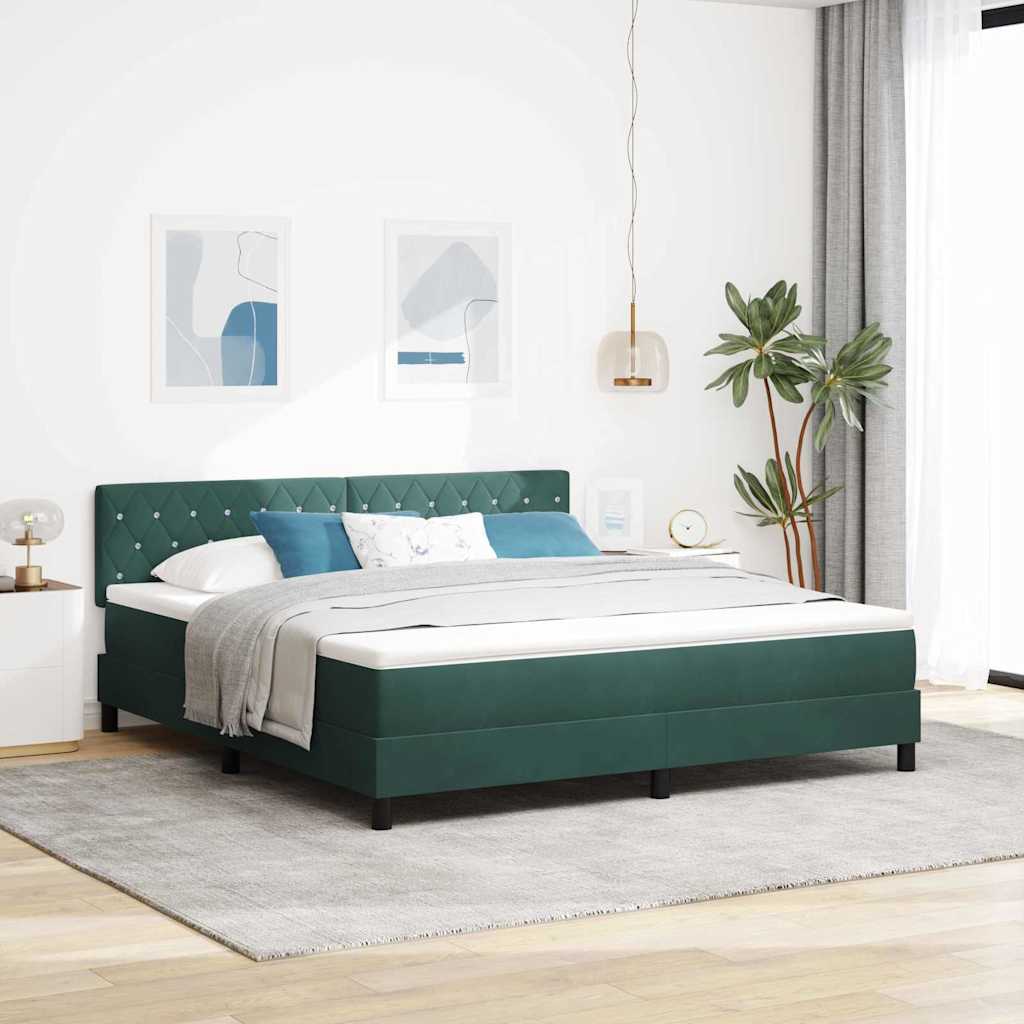 Lit à ressorts avec matelas Vert foncé 180 x 200 cm Velours