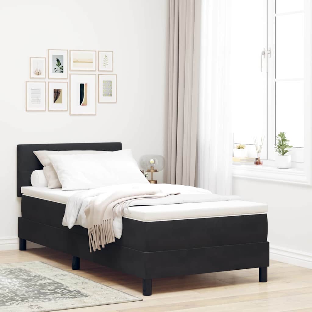 Lit à ressorts avec matelas avec matelas Noir 90 x 190 cm tissu - XIOS