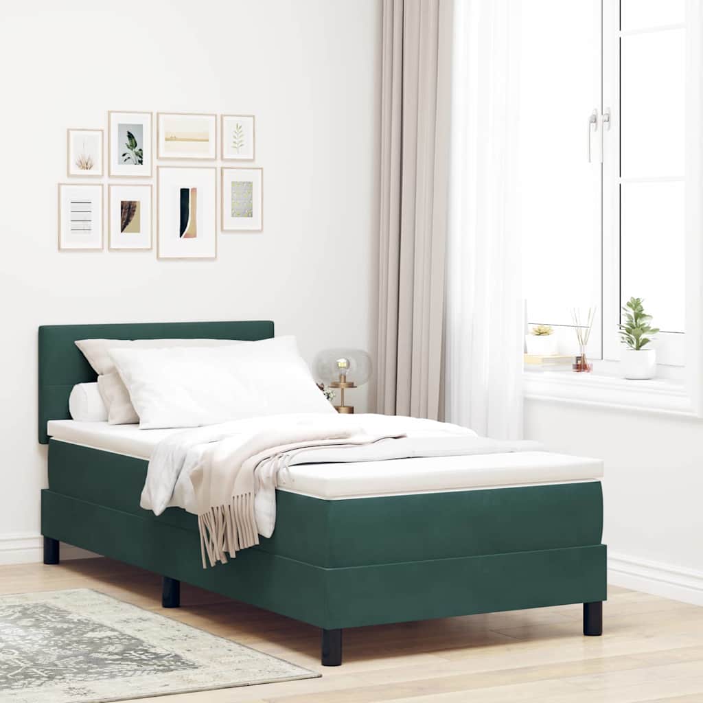 Lit à ressorts avec tête de lit Vert foncé 100 x 200 cm Velours