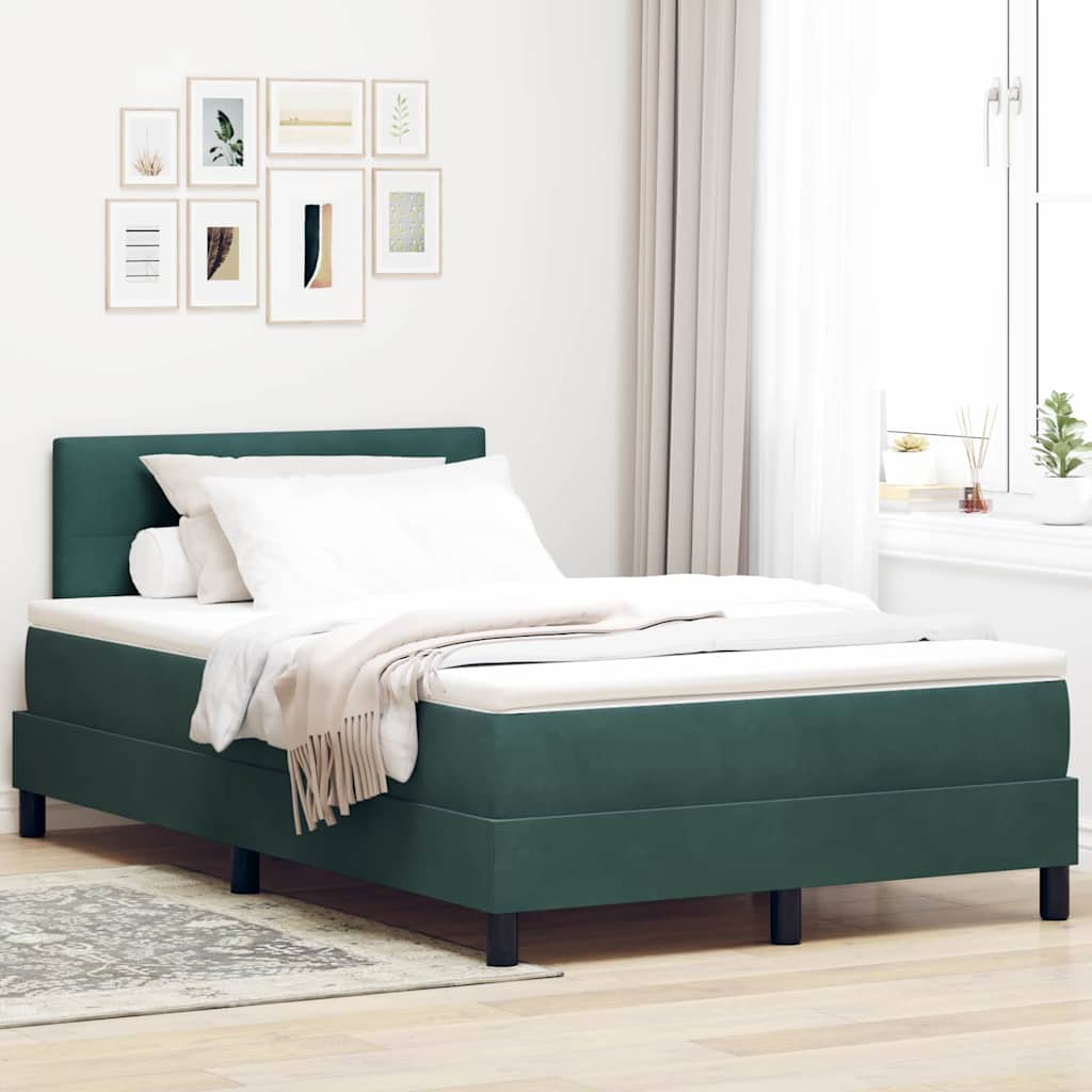 Lit à ressorts avec tête de lit Vert foncé 120 x 190 cm Velours