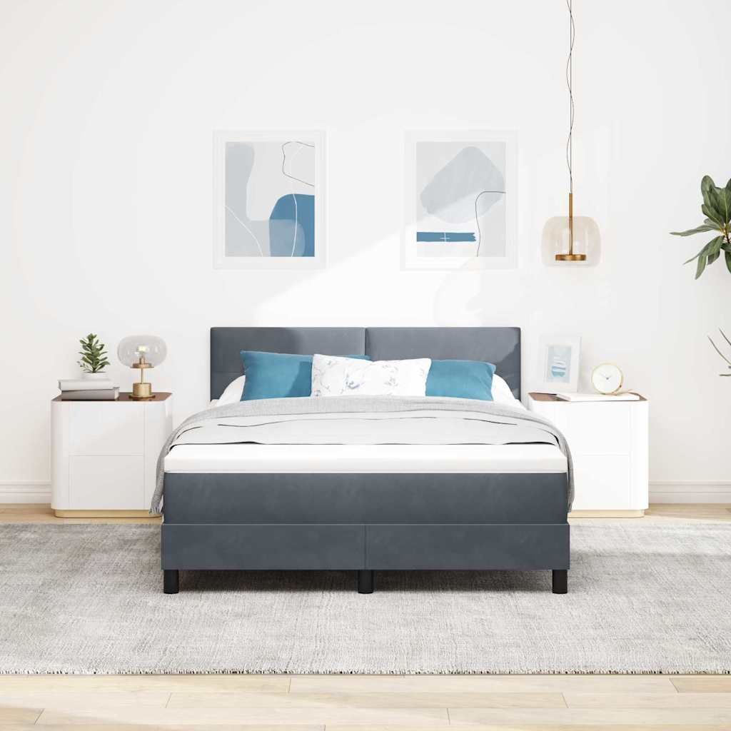 Lit à ressorts avec tête de lit Gris foncé 140 x 190 cm Velours - XIOS