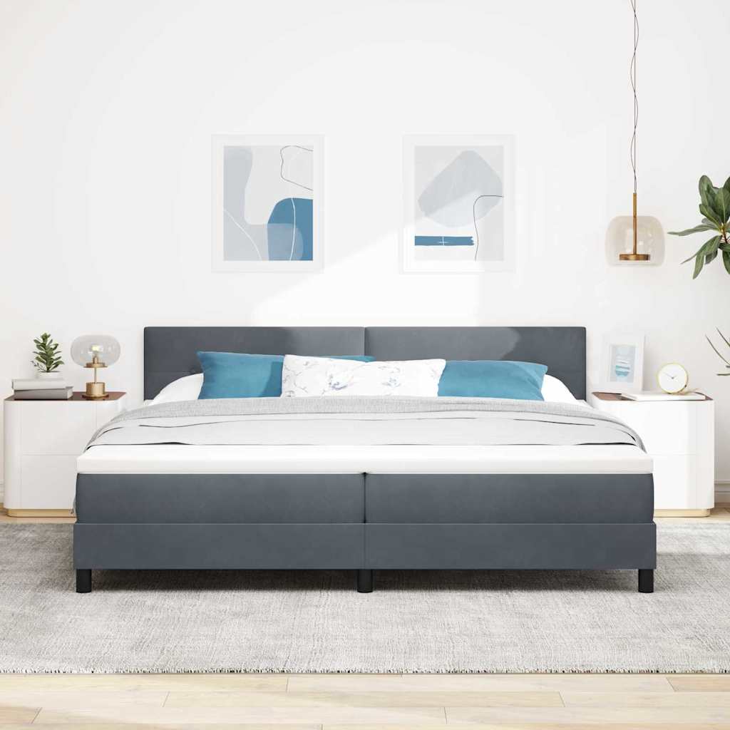 Lit à ressorts avec tête de lit Gris foncé 200 x 200 cm Velours