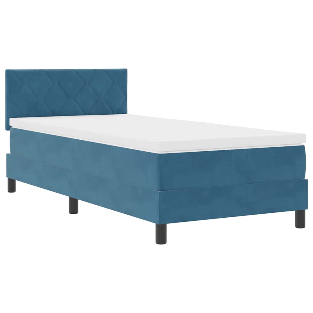 Lit à ressorts avec tête de lit Bleu foncé 90 x 190 cm Velours - XIOS