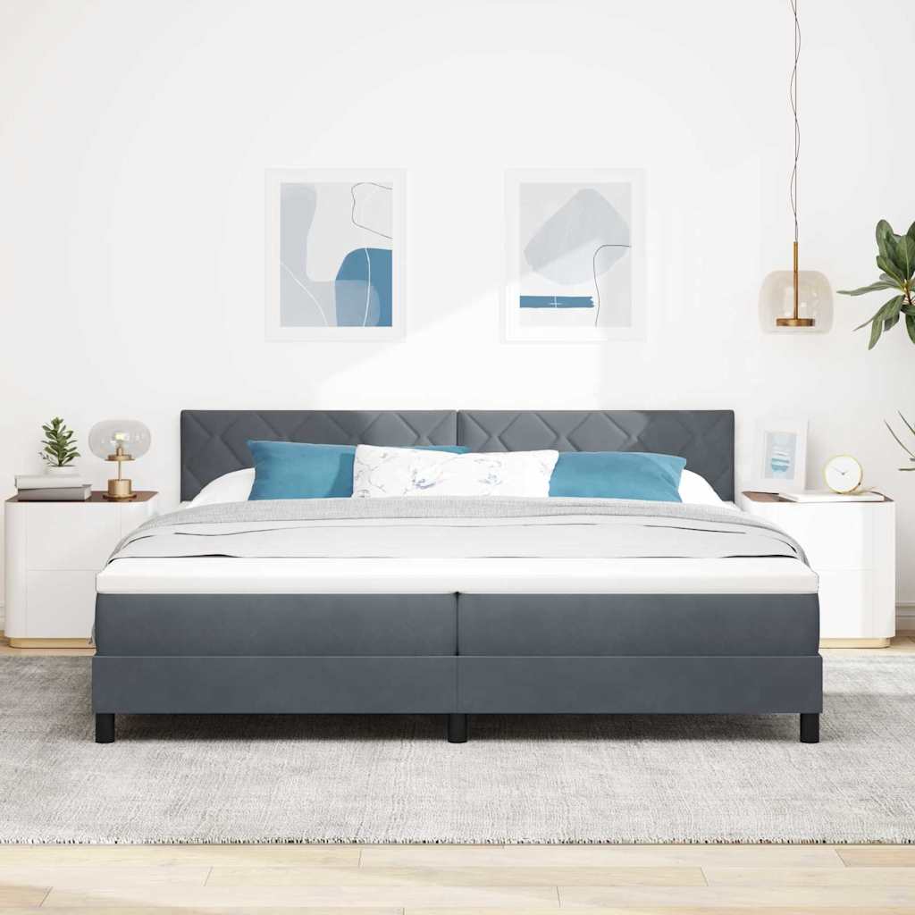 Lit à ressorts avec tête de lit Gris foncé 200 x 200 cm Velours
