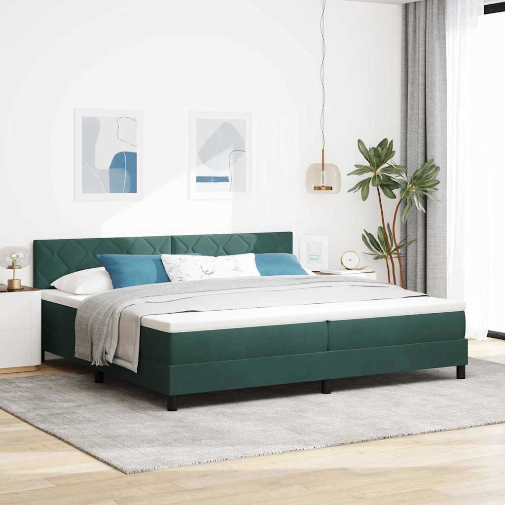 Lit à ressorts avec tête de lit Vert foncé 200 x 200 cm Velours