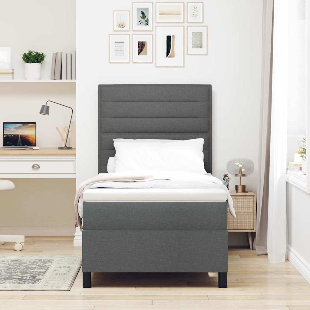 Lit à ressorts avec matelas Gris foncé 100 x 200 cm tissu - XIOS