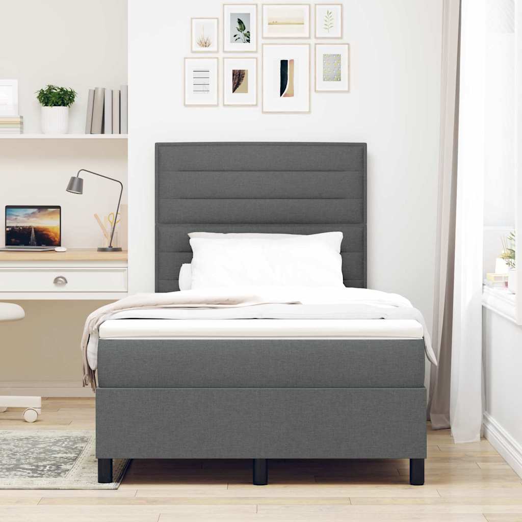 Lit à ressorts avec matelas Gris foncé 120 x 190 cm tissu - XIOS