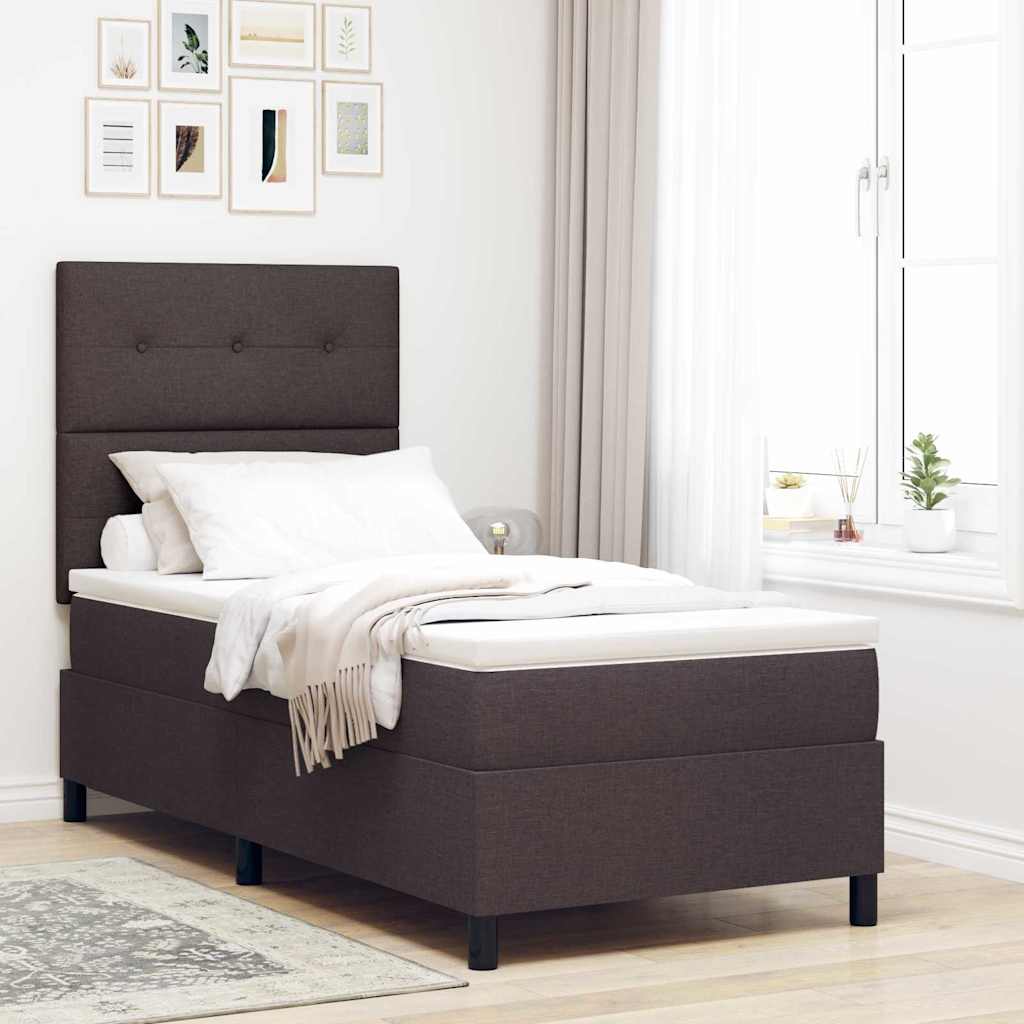Lit à ressorts avec tête de lit Marron foncé 90 x 190 cm tissu