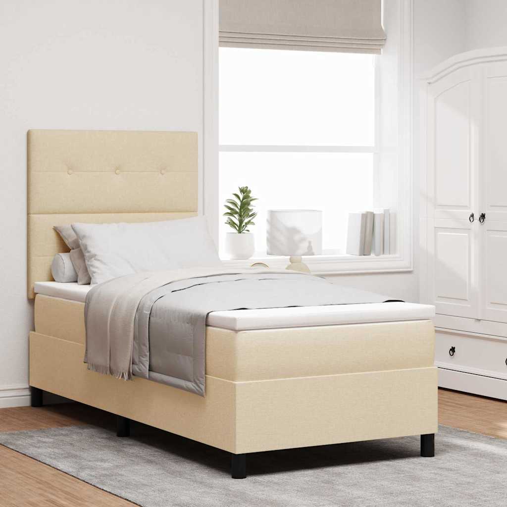 Lit à ressorts avec tête de lit Crème 100 x 200 cm tissu