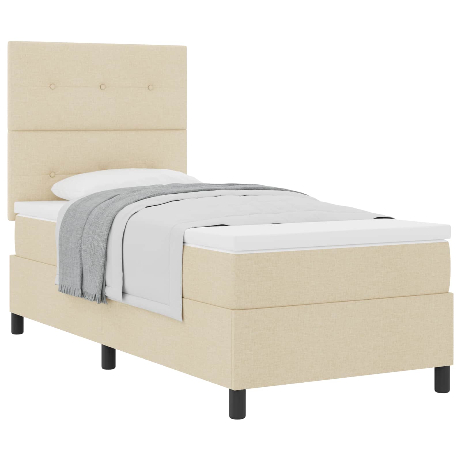 Lit à ressorts avec tête de lit Crème 100 x 200 cm tissu