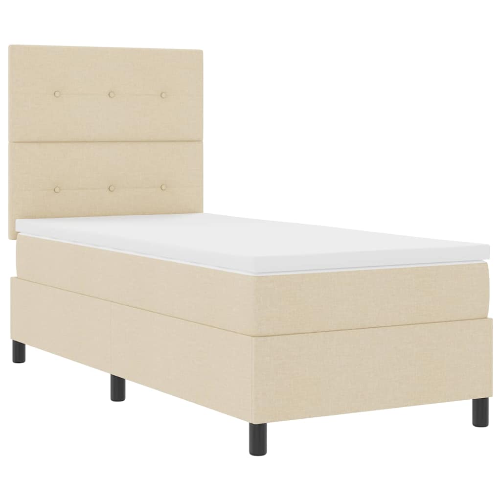 Lit à ressorts avec tête de lit Crème 100 x 200 cm tissu