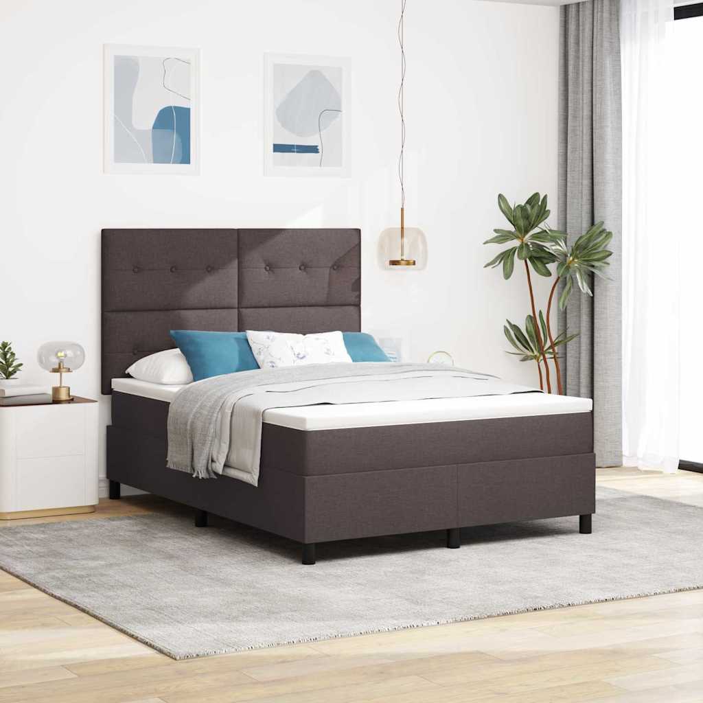 Lit à ressorts avec tête de lit Marron foncé 140 x 190 cm tissu - XIOS